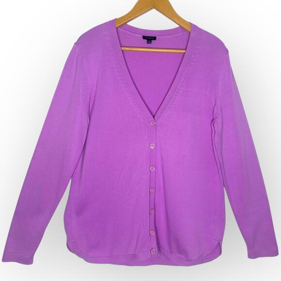 Talbots Women's Long Sleeve Curved Hem Button Down Cardigan M Purple Lavender - Picture 7 of 7